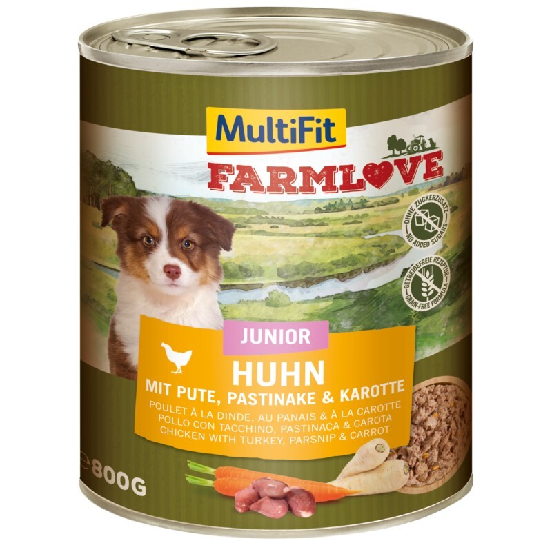 MultiFit Hundenassfutter MultiFit Farmlove Junior Huhn mit Pute 6x800 g