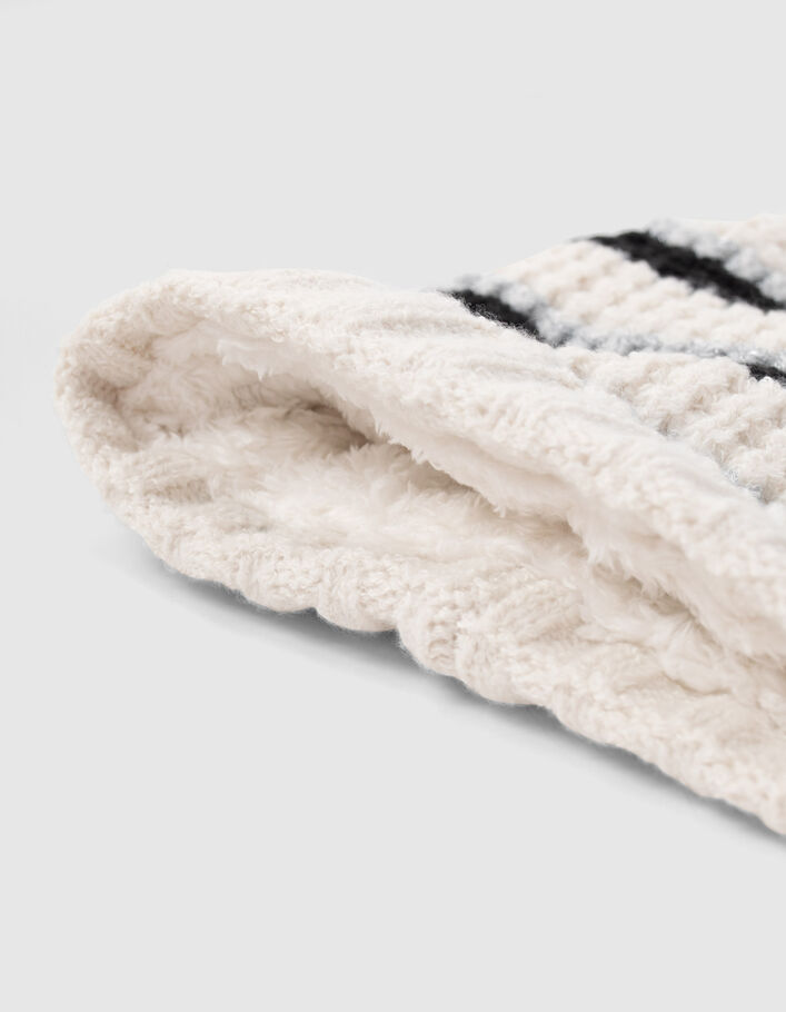 Bonnet écru tricot lurex à rayures fille