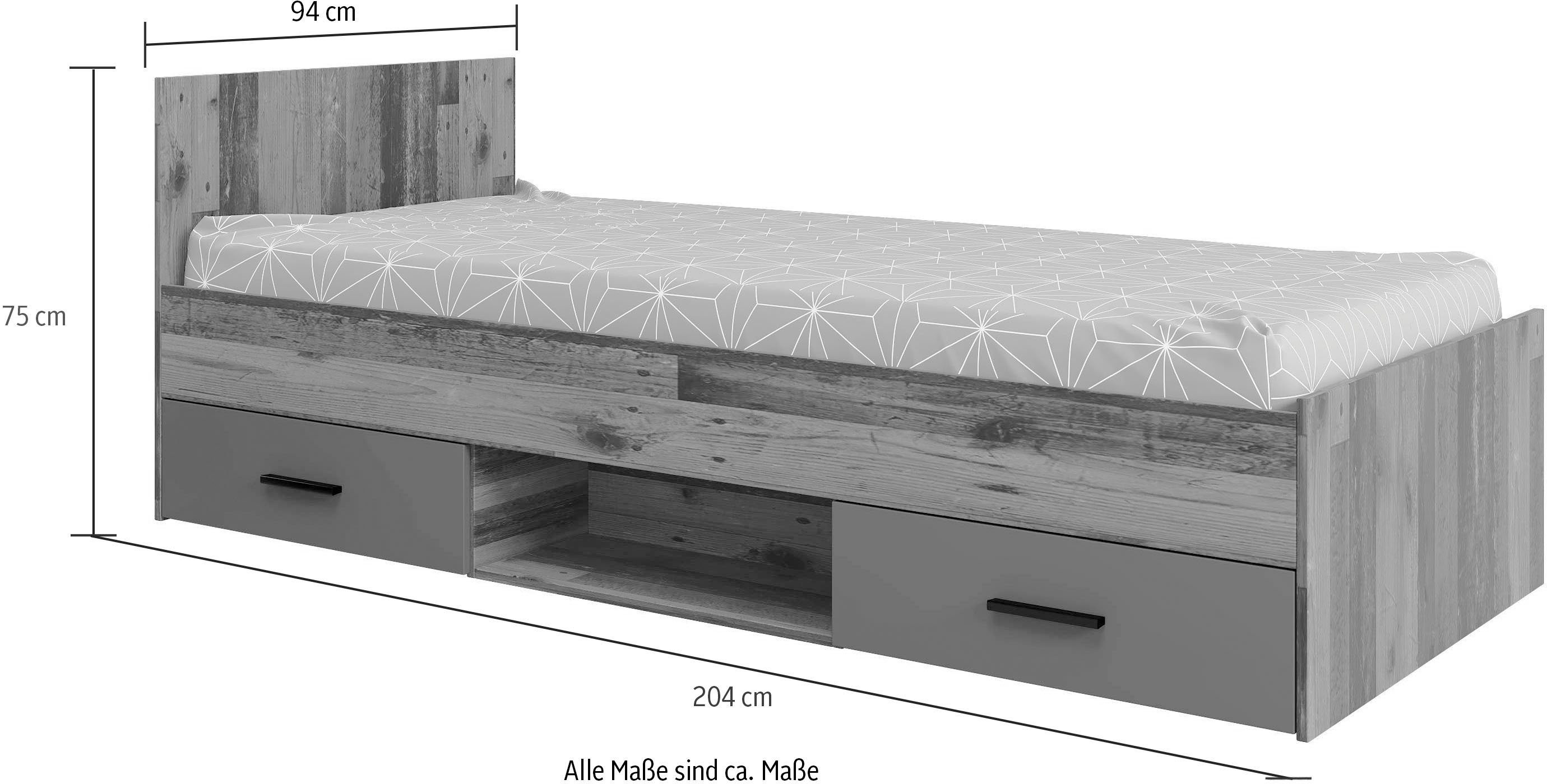 Home affaire Jugendzimmer-Set Nonjoo-Teen, (3-St), Industrial Style, Bett mit Stauraum + Nachttisch + 3er Kleiderschrank