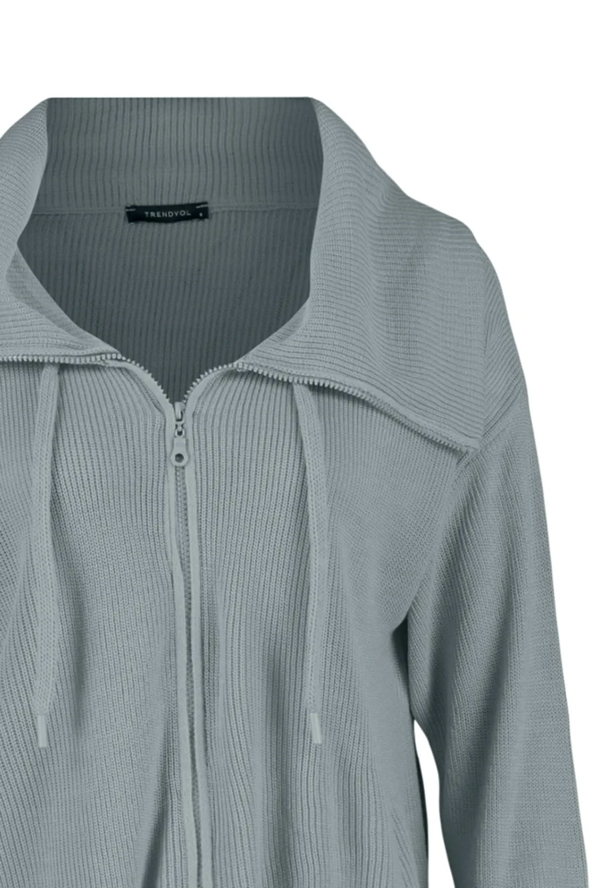 Trendyol Collection  Grauer Strickcardigan mit Reißverschlussdetail TWOAW23HI00189