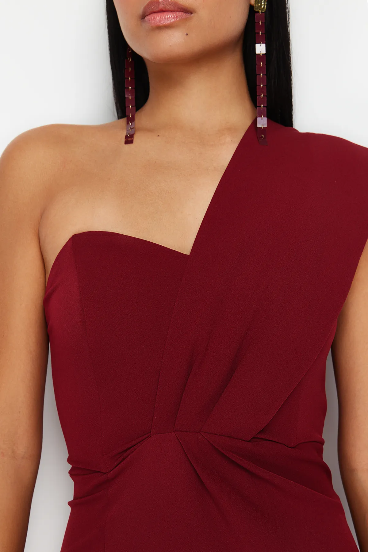 Trendyol Collection  Burgunderfarbenes, gerades, gewebtes Abendkleid und Abschlusskleid TPRSS21AE0185