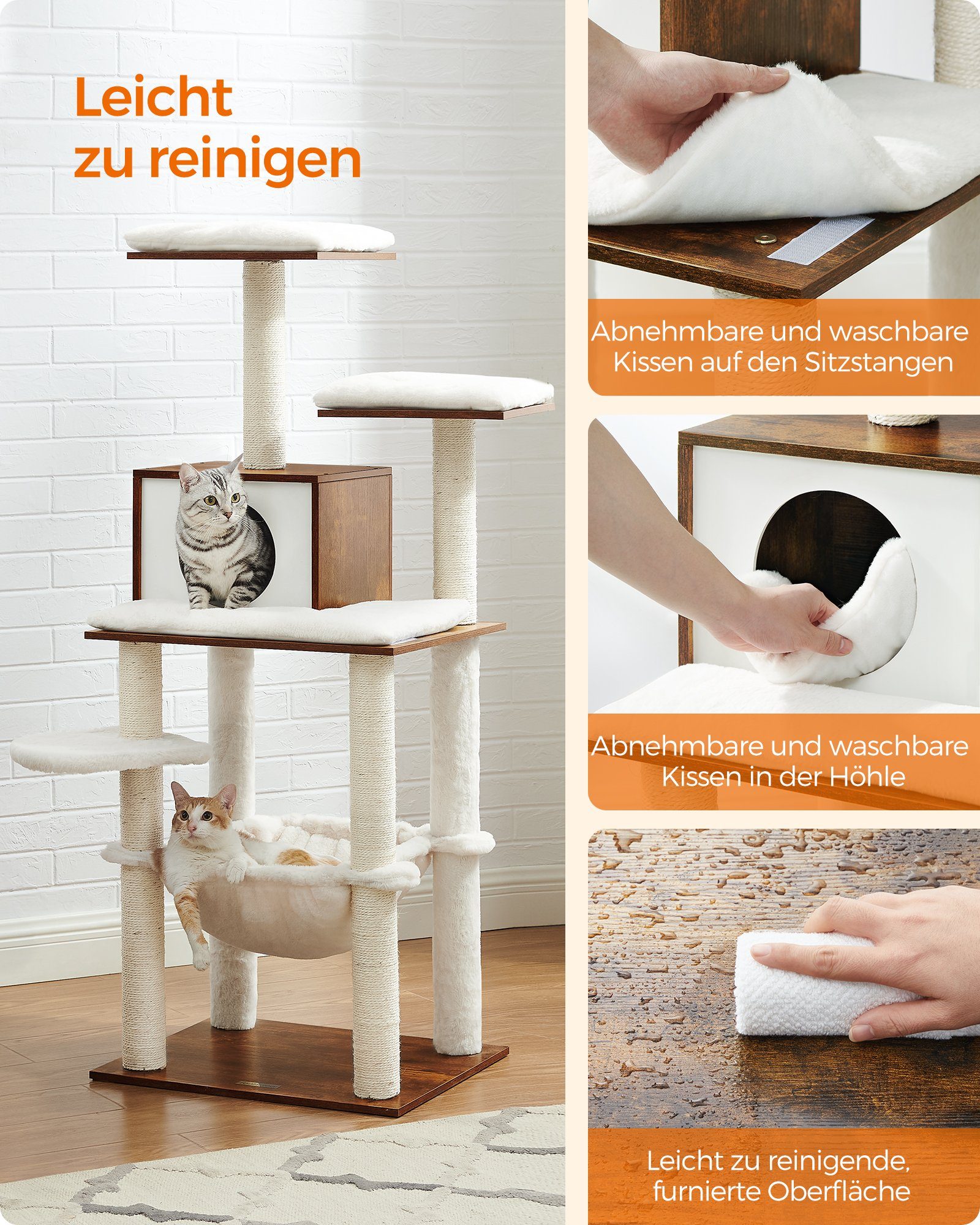 FEANDREA Kratzbaum, Katzenmöbel, 500 g/m² Plüsch, rustikalen Oberfläche