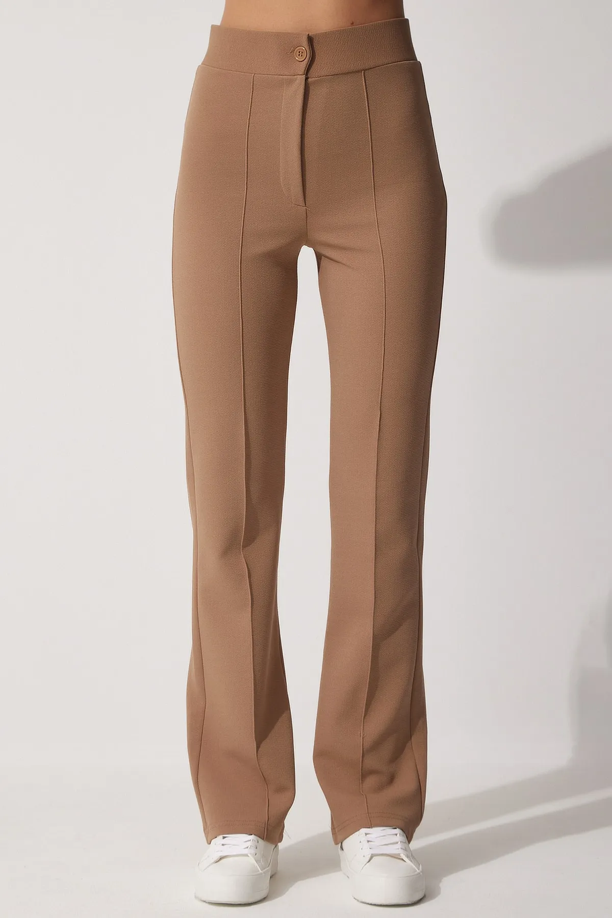 Happiness İstanbul  Bequeme Strickhose aus Biscuit-Lycra mit hoher Taille für Damen RV00090
