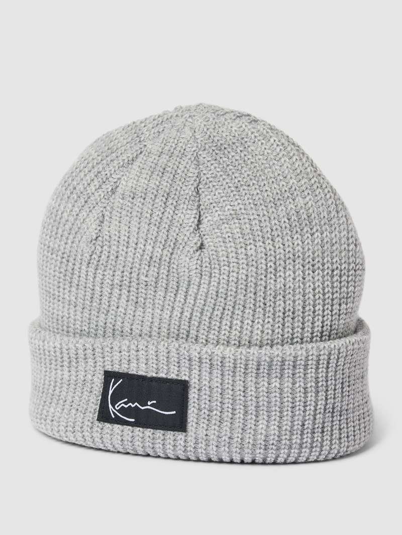 Beanie mit Label-Patch Modell 'Signature' in hellgrau