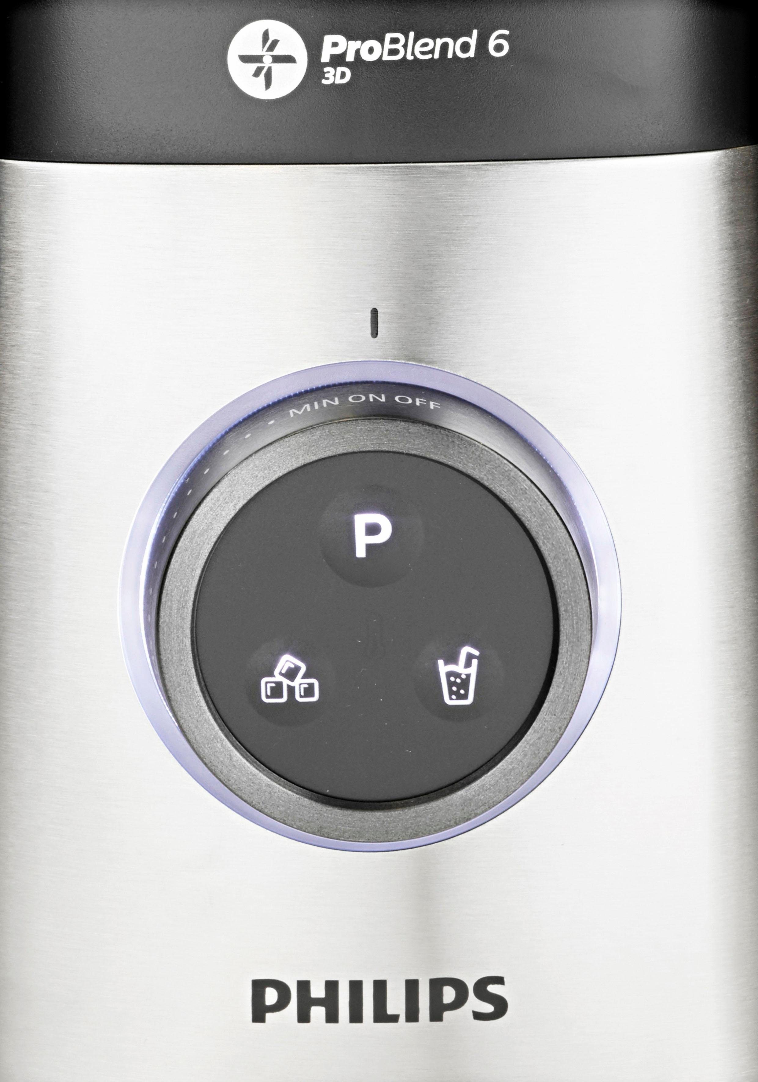 Philips Standmixer HR3655/00, 1400 W, ProBlend 6 3D Technologie, 2 Liter Glasbehälter, 2x Trinkflaschen