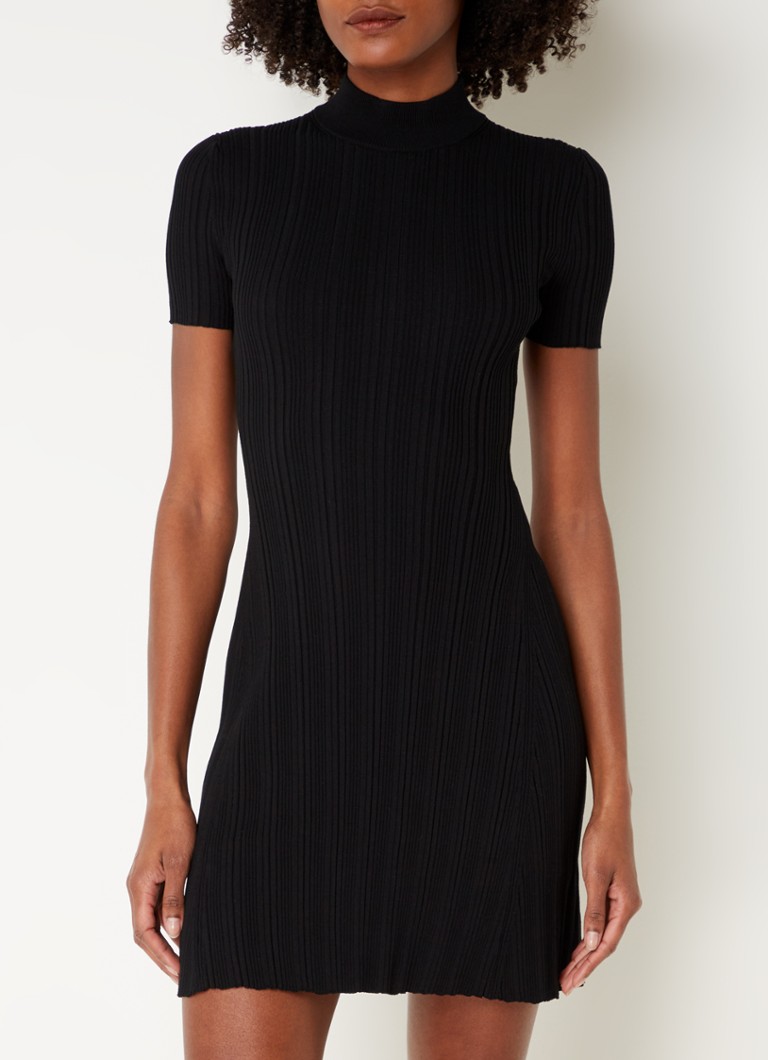 Rochie mini HUGO BOSS Sareply cu guler înalt și nervuri