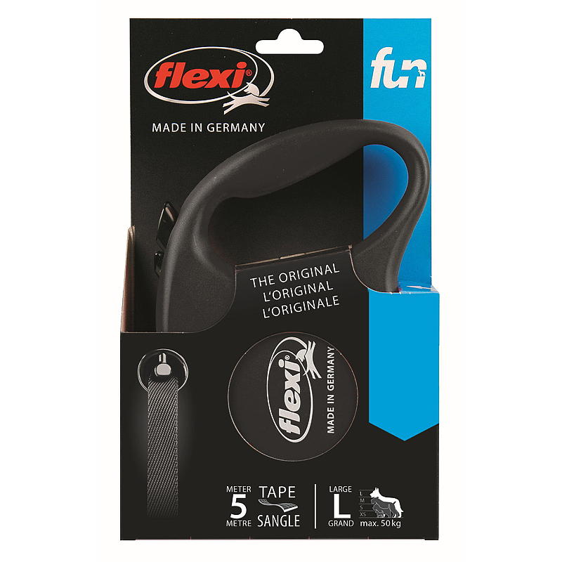 Flexi Hundebånd 5 m STR L Black tape Flexi fun