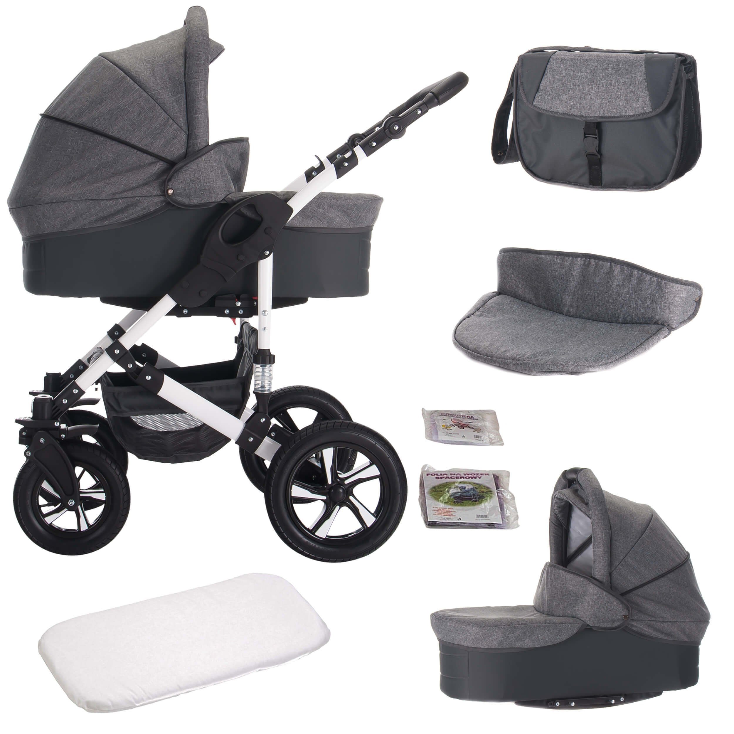 Bebebi Kombi-Kinderwagen Florida, 3 in 1, Hartgummireifen, Flojeans, Federung 2-fach, Schaukelfunktion, mehrstufig verstellbare Fußstütze