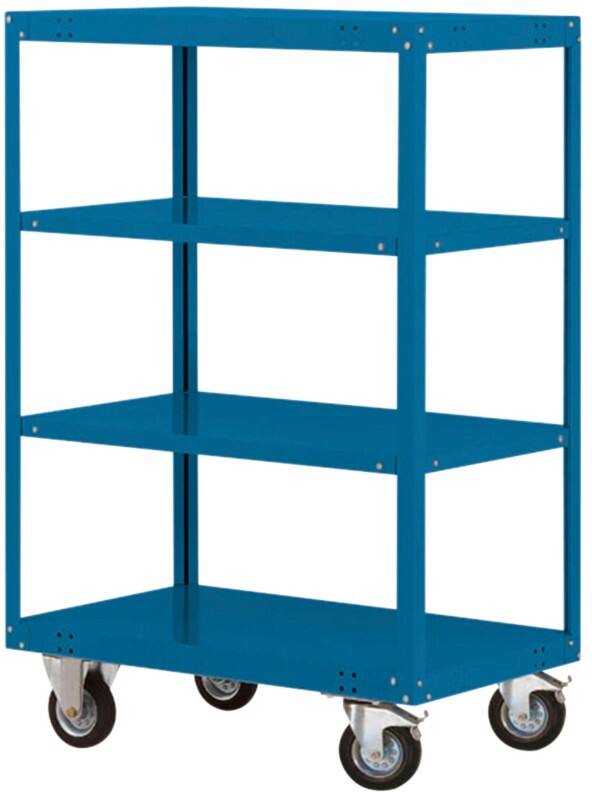 Manuflex Mobil Etagenwagen TRANSOMOBIL 4 Fachböden Brillantblau 700 x 1.000 x 1.545 mm