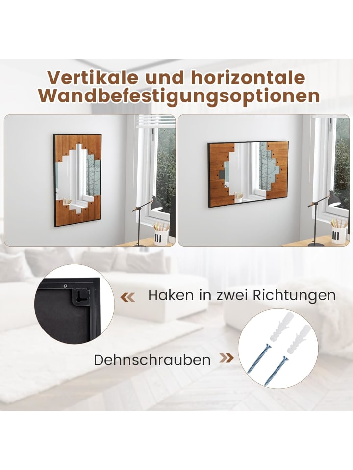 COSTWAY Wandspiegel Holzrahmen 66x95cm in Braun günstig kaufen onesize