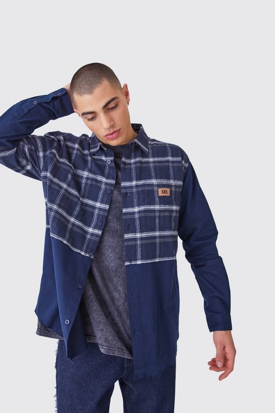Gespleißtes karietes Oversize Twill-Overshirt