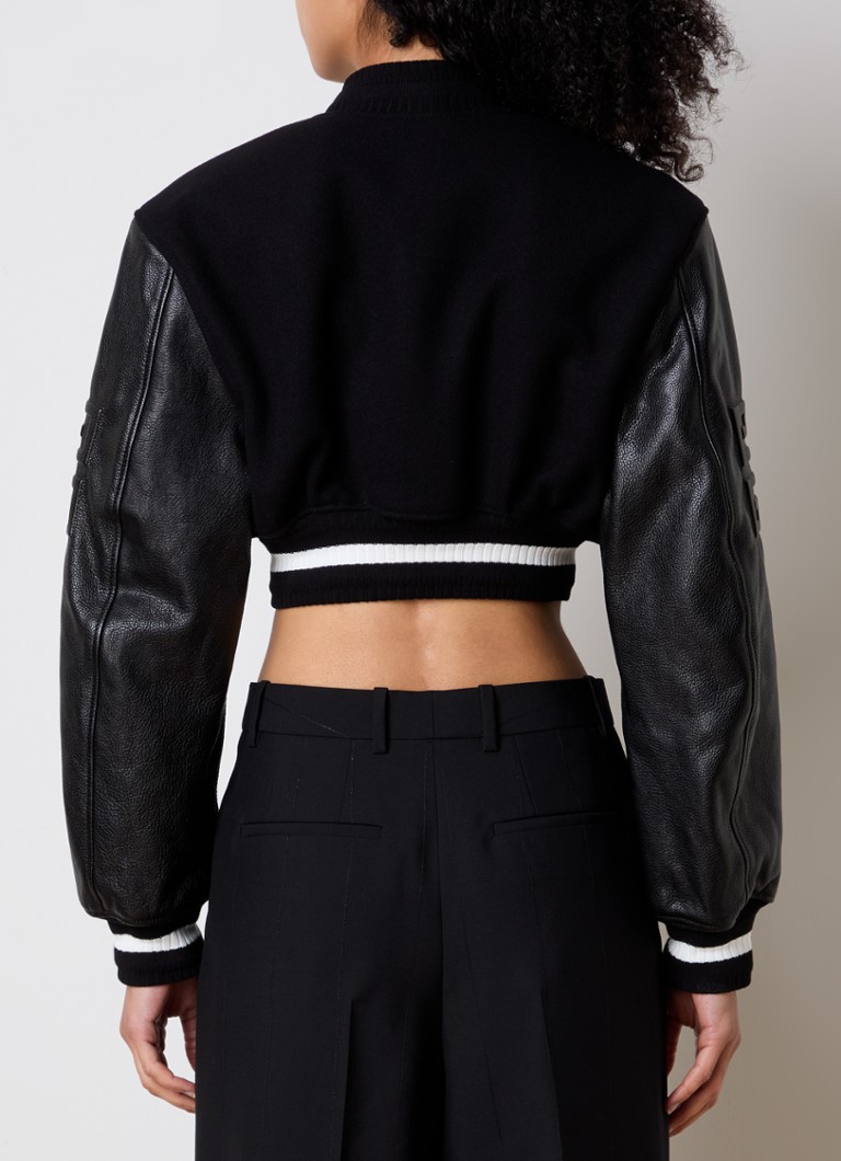 Zkrácená prošívaná baseballová bunda Givenchy z vlněné směsi s koženými detaily