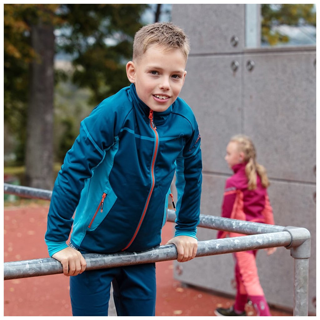 Progress Coolio JKT Kinder-Softshell-Jacke Petrolblau/Hellblau