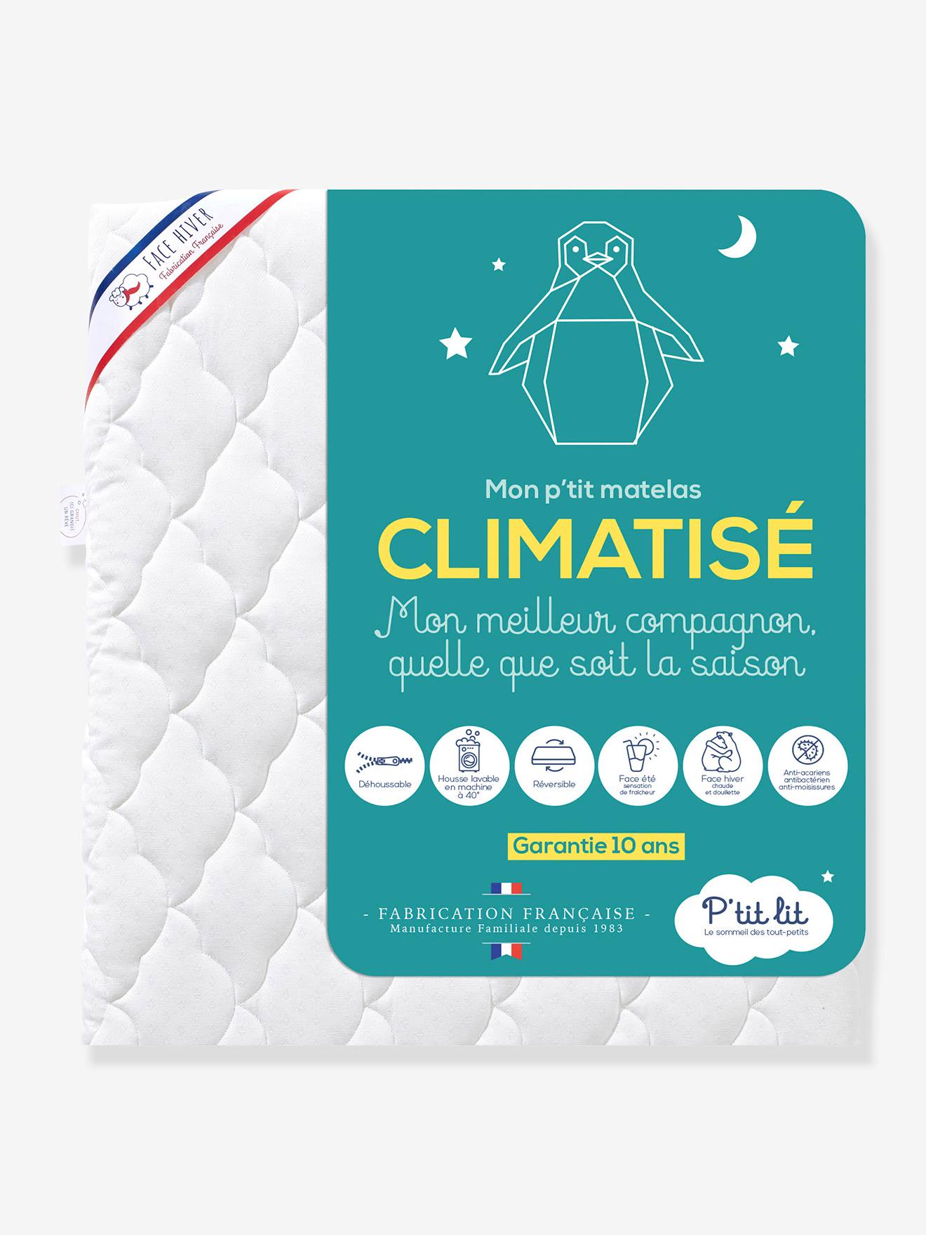 P'tit lit Baby Matratze CLIMATISÉ P'TIT LIT mit Milbenschutz Oeko Tex - weiß