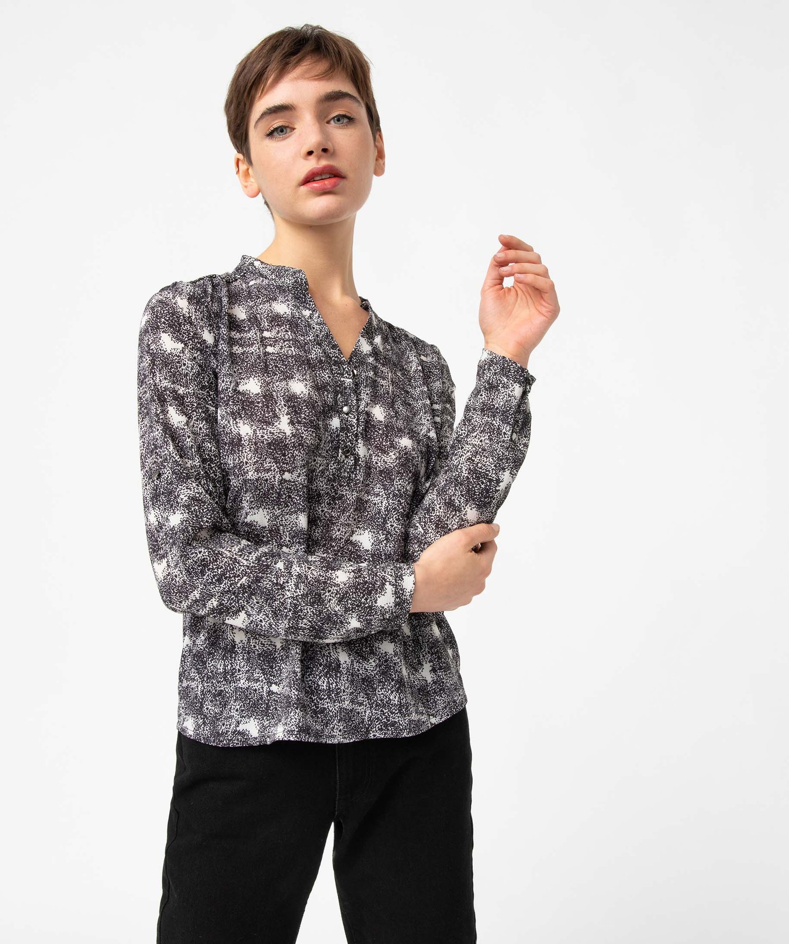 Blouse femme à motifs avec manches retroussables imprime | GEMO