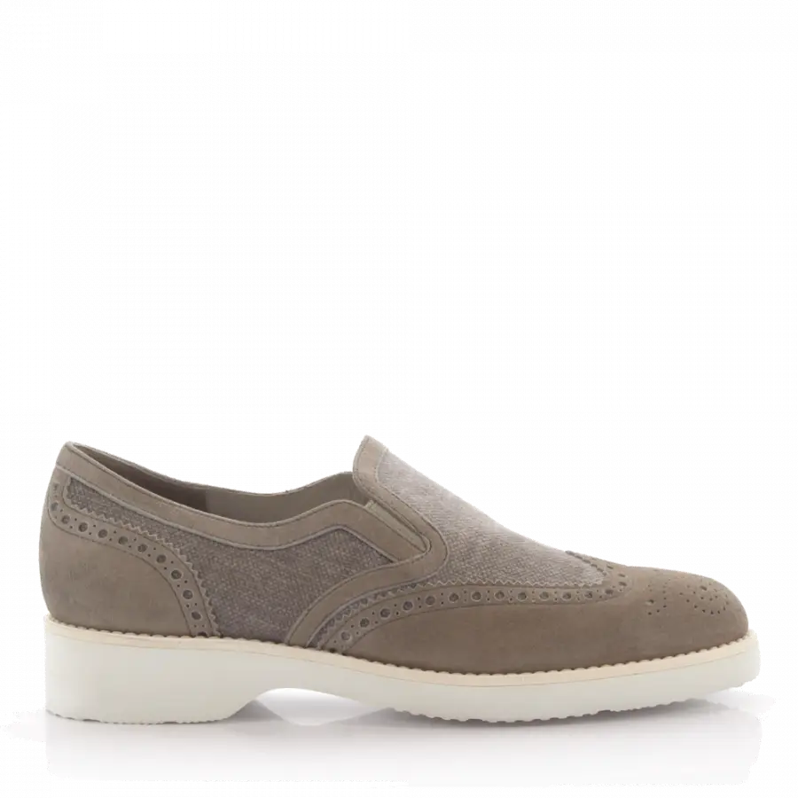 Santoni - Loafer Kalbsleder Veloursleder Lochmuster grau - grau