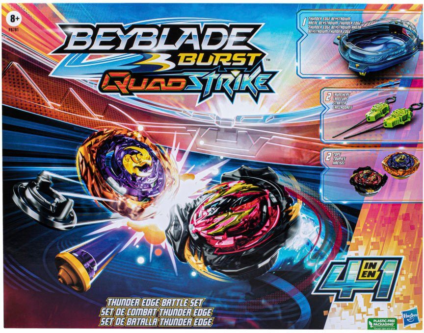 Hasbro Speed-Kreisel Beyblade Burst Quadstrike Thunder Edge (Set), Arena mit 2 Startern und 2 rechtsdrehenden Kreiseln