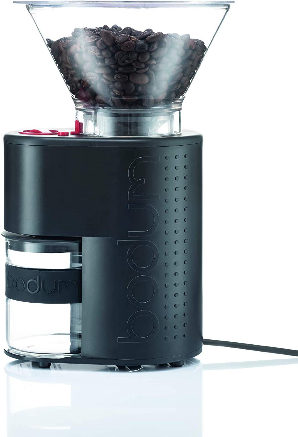 Bodum Kaffeemühle Bistro, elektrische Kaffeemühle, Keramikmahlwerk, 12 Stufen, Mühle, 160 W, Kegelmahlwerk, 220,00 g Bohnenbehälter, Kaffeebohnen Zerkleinerer, Mahlwerk mahlen Bohnenmühle Espressomühle