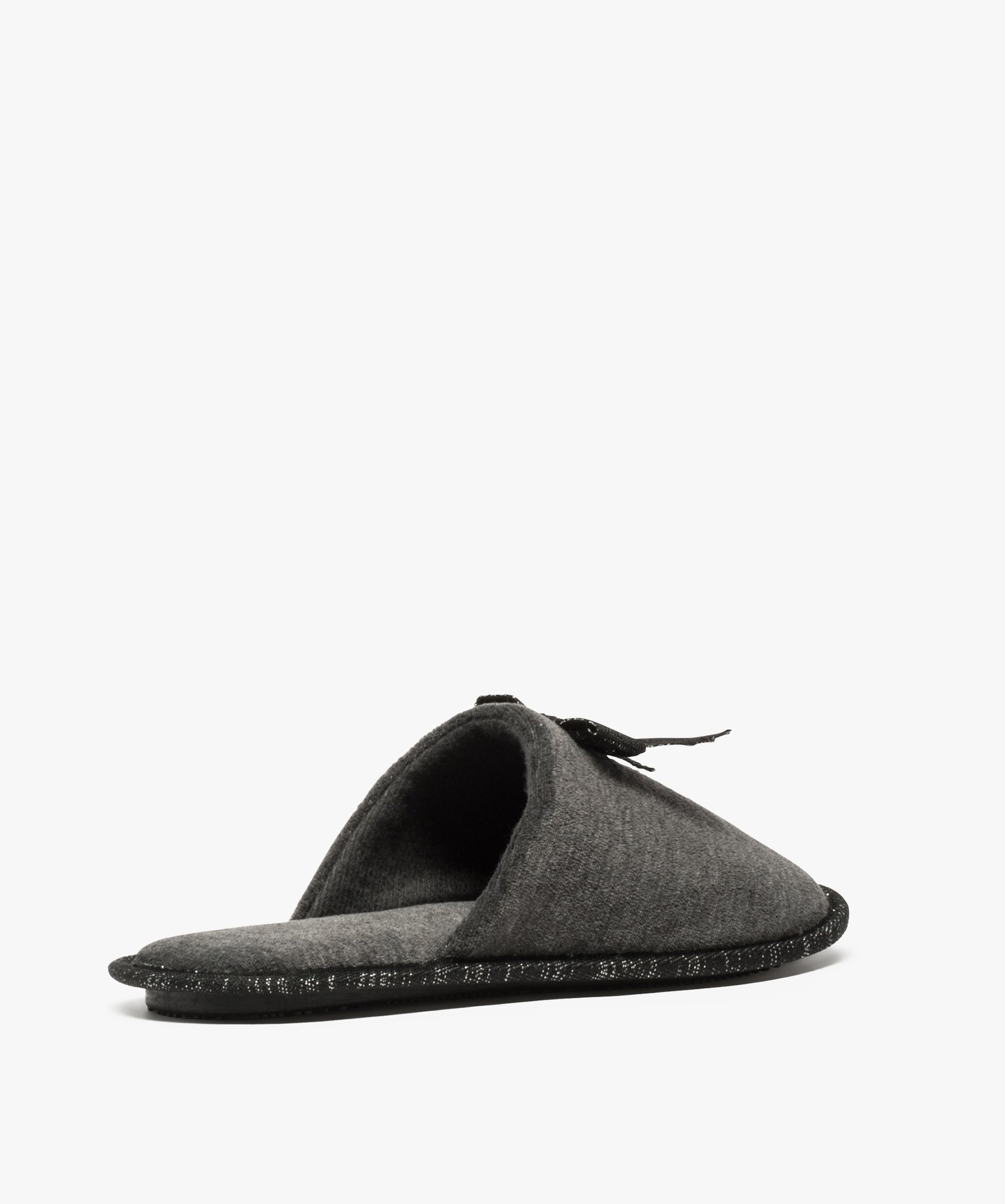 Chaussons femme forme mules en velours ras et n?ud pailleté gris fonce | GEMO