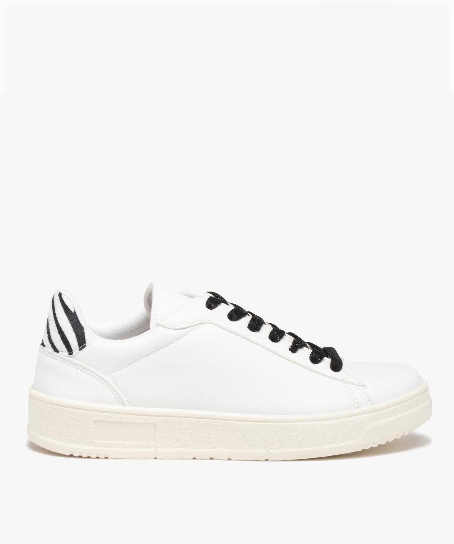 Baskets femme unies avec contrefort zébré blanc | GEMO