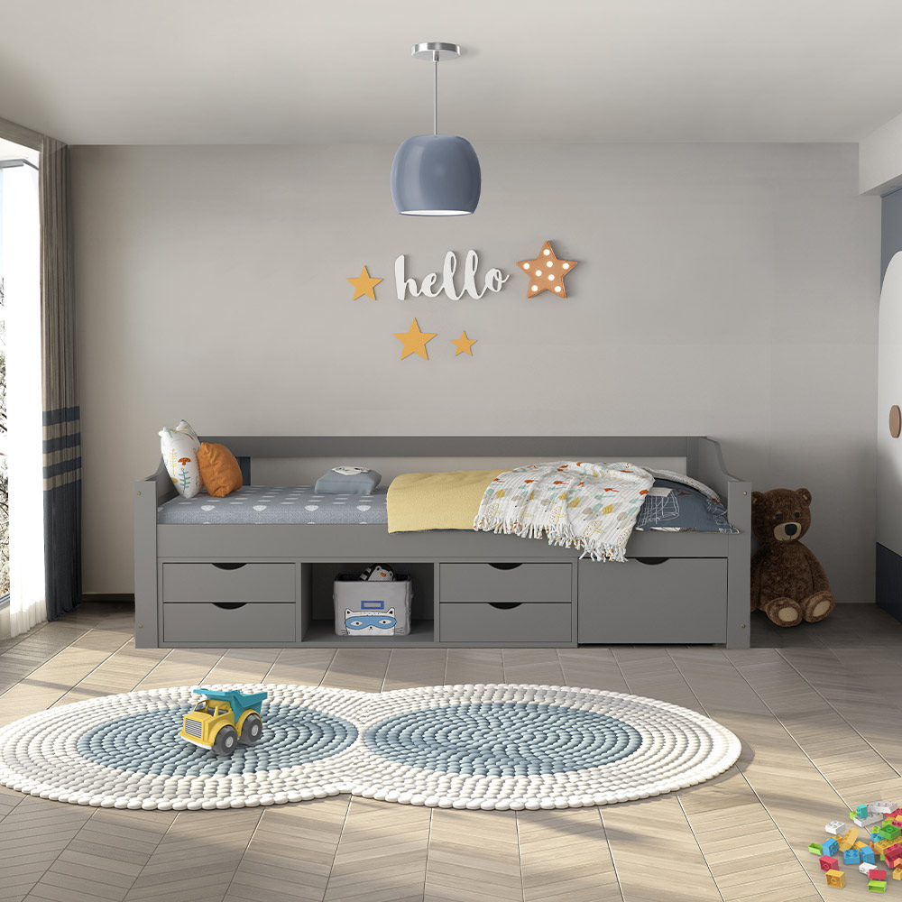 Home Deluxe HOME-DELUXE Kinderbett COSMOS mit Schubladen - 90 x 200 cm Grau