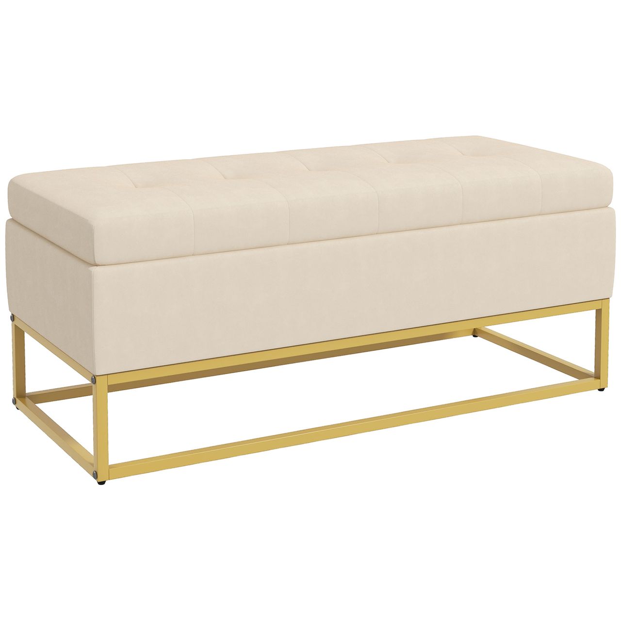 HOMCOM Sitzbank mit Stauraum, Polsterbank, Bettbank mit Samtoptik, Stahl, Beige