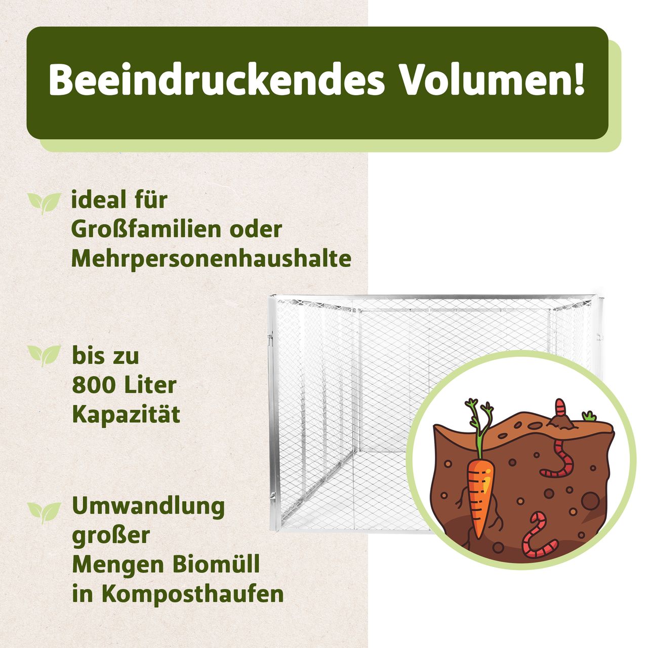 Lemodo Komposter mit 800 Liter Volumen, Metallkomposter für den eigenen Kompost