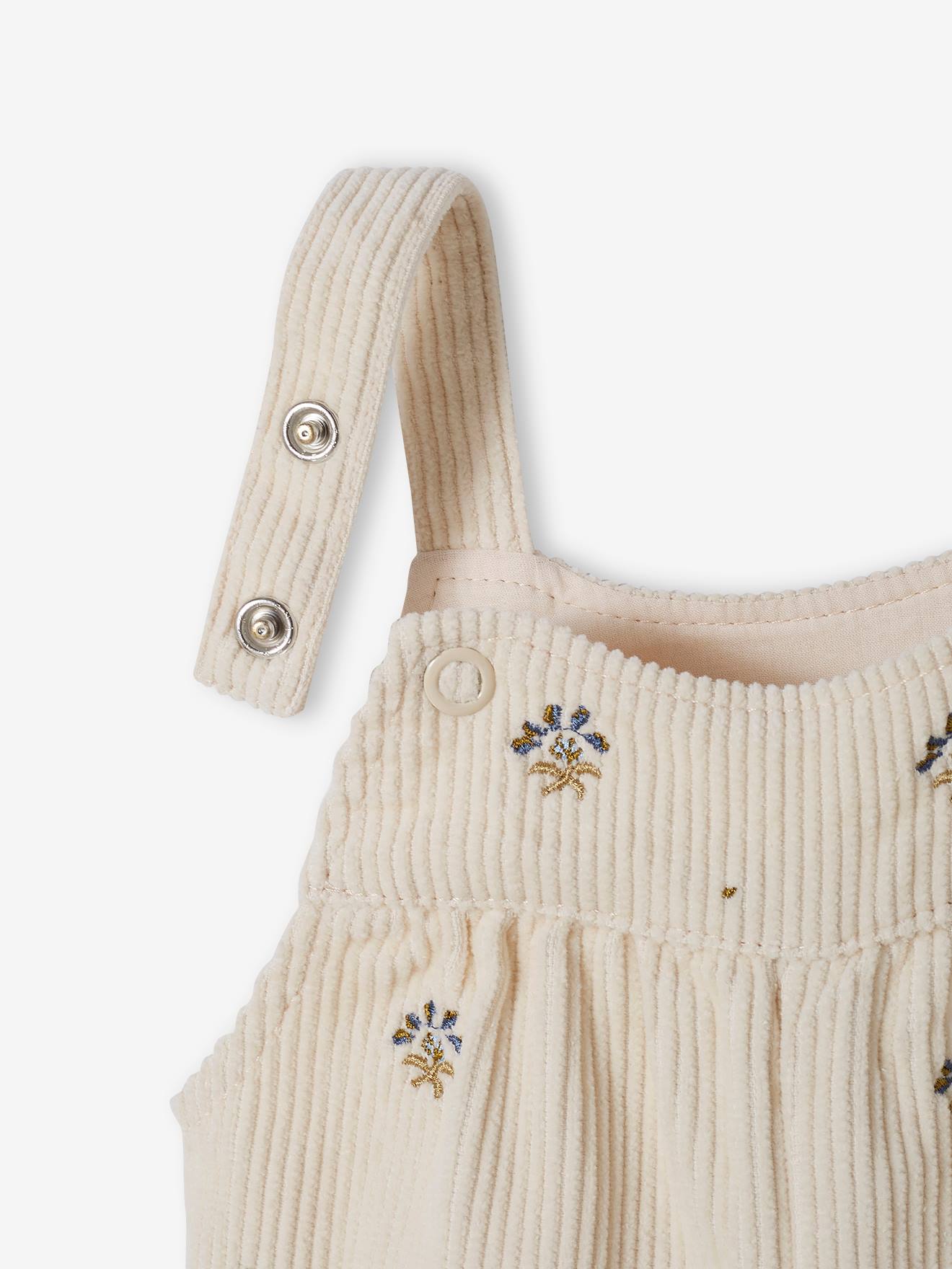 Salopette bébé en velours brodé écru