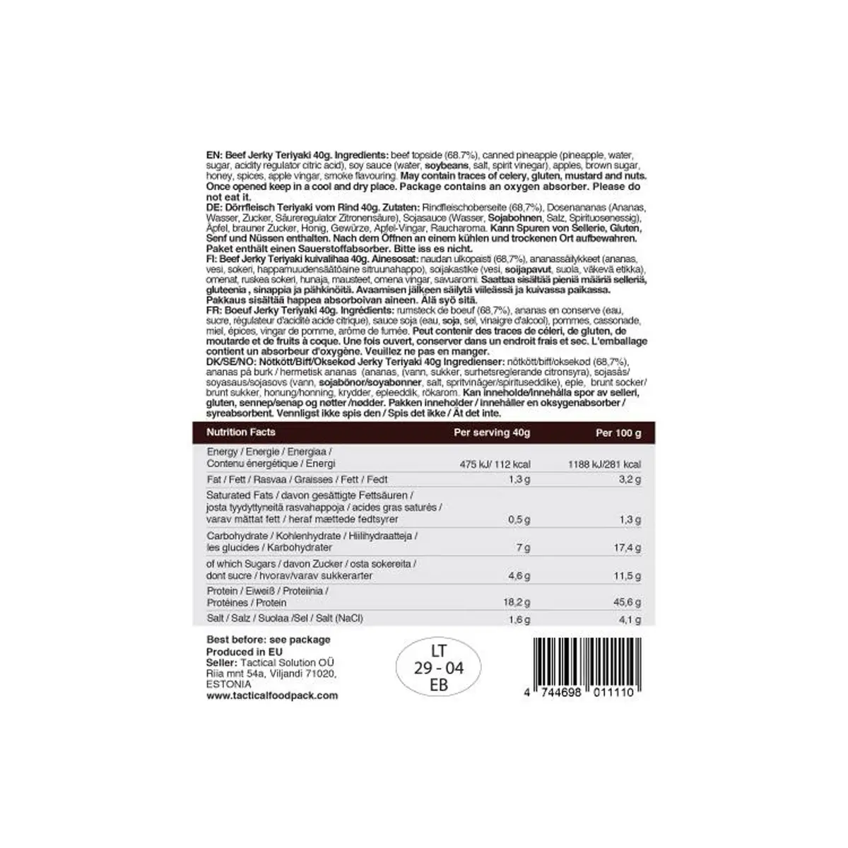 Tactical Foodpack Beef Jerky Teriyaki