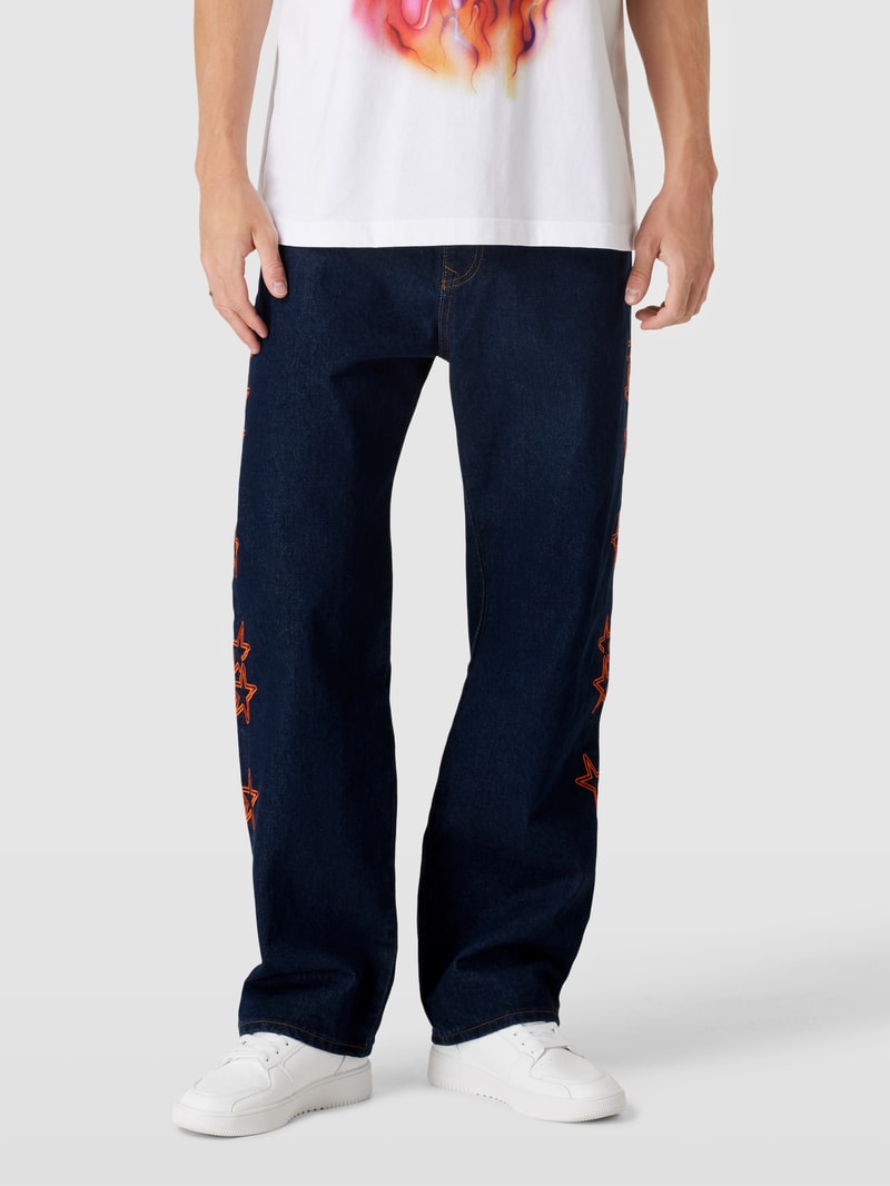 Baggy Jeans mit Motiv-Stitching Modell 'STARS' in blau