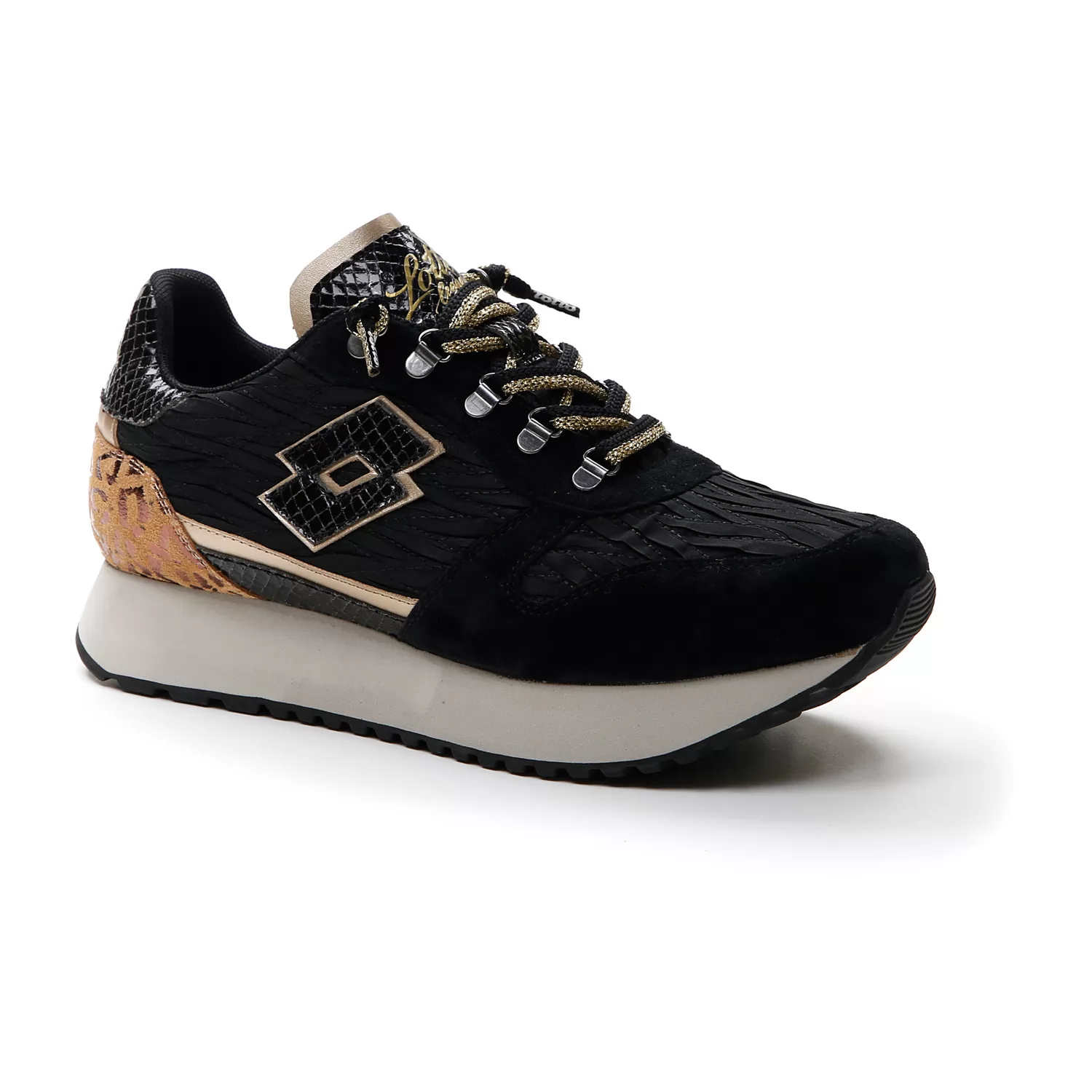 TOKYO WEDGE LEOPARD W CELÁ ČERNÁ/SVĚTLE PLATINOVÁ/MEDOVO HNĚDÁ