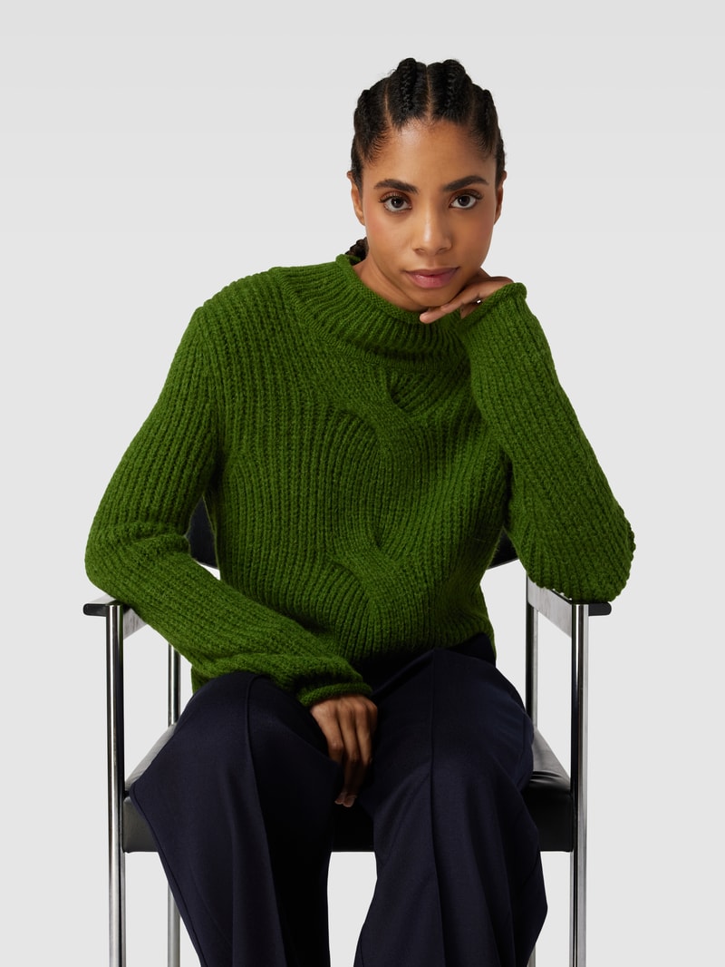 Strickpullover mit Zopfmuster in grün