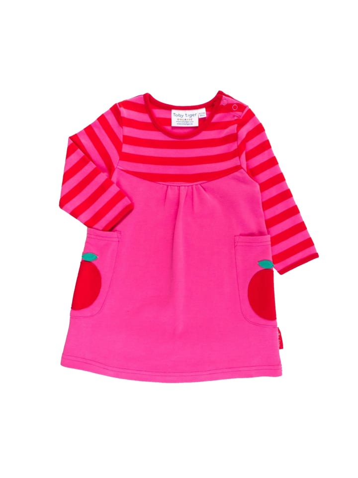Toby Tiger Langarmkleid mit Apfel Print in rosa günstig kaufen