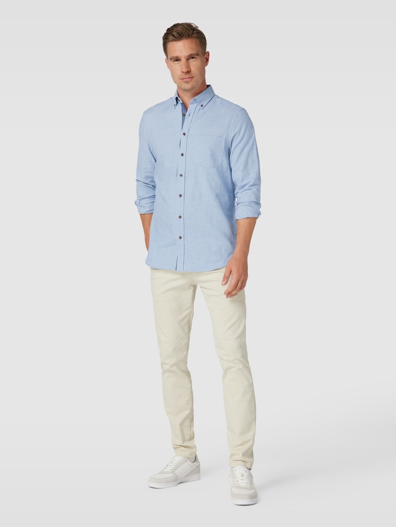 Flanellhemd mit Button-Down-Kragen in metallic blau