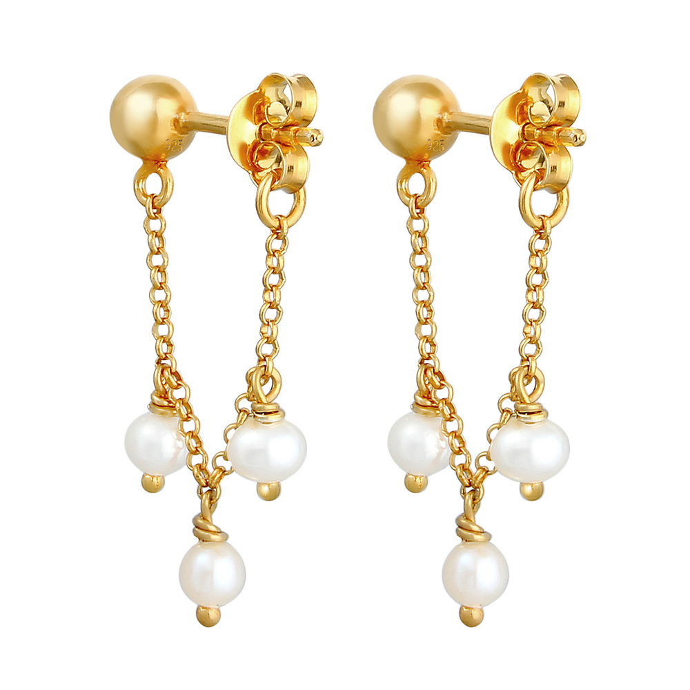 Elli Elli Boucles d'Oreilles Clou d'oreille pour femme - Chaîne élégante avec perles d Boucles d'oreilles