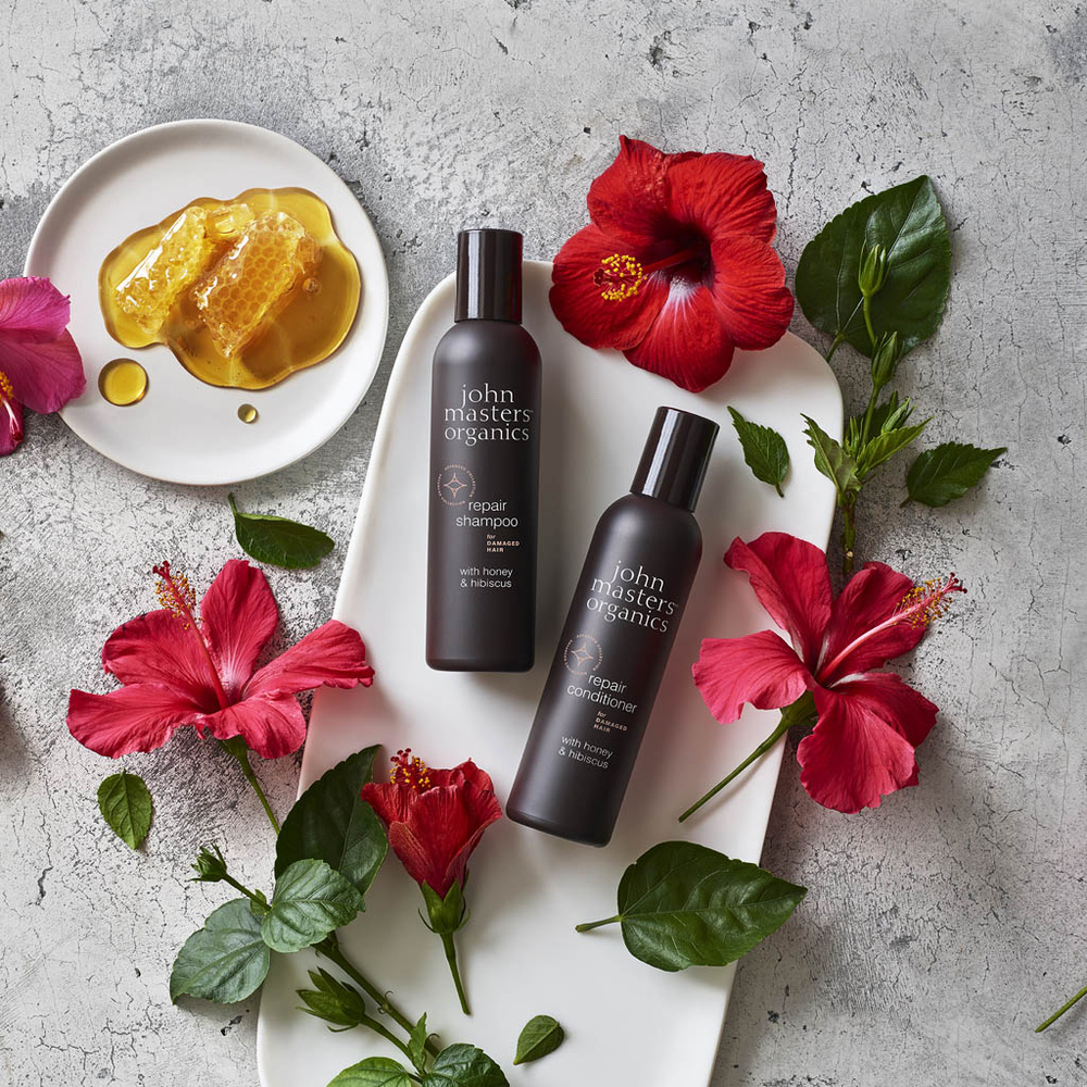 john masters organics Shampoing pour cheveux abîmés au miel et à l'hibiscus