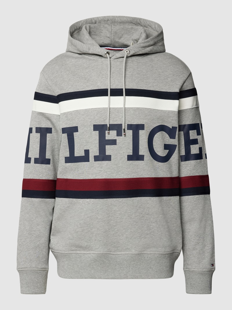Hoodie mit Label-Print in hellgrau meliert