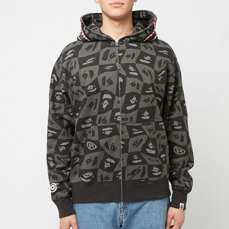 A Bathing Ape Bape Distortion Shark Relaxed Fit Full Zip Hoodie M black