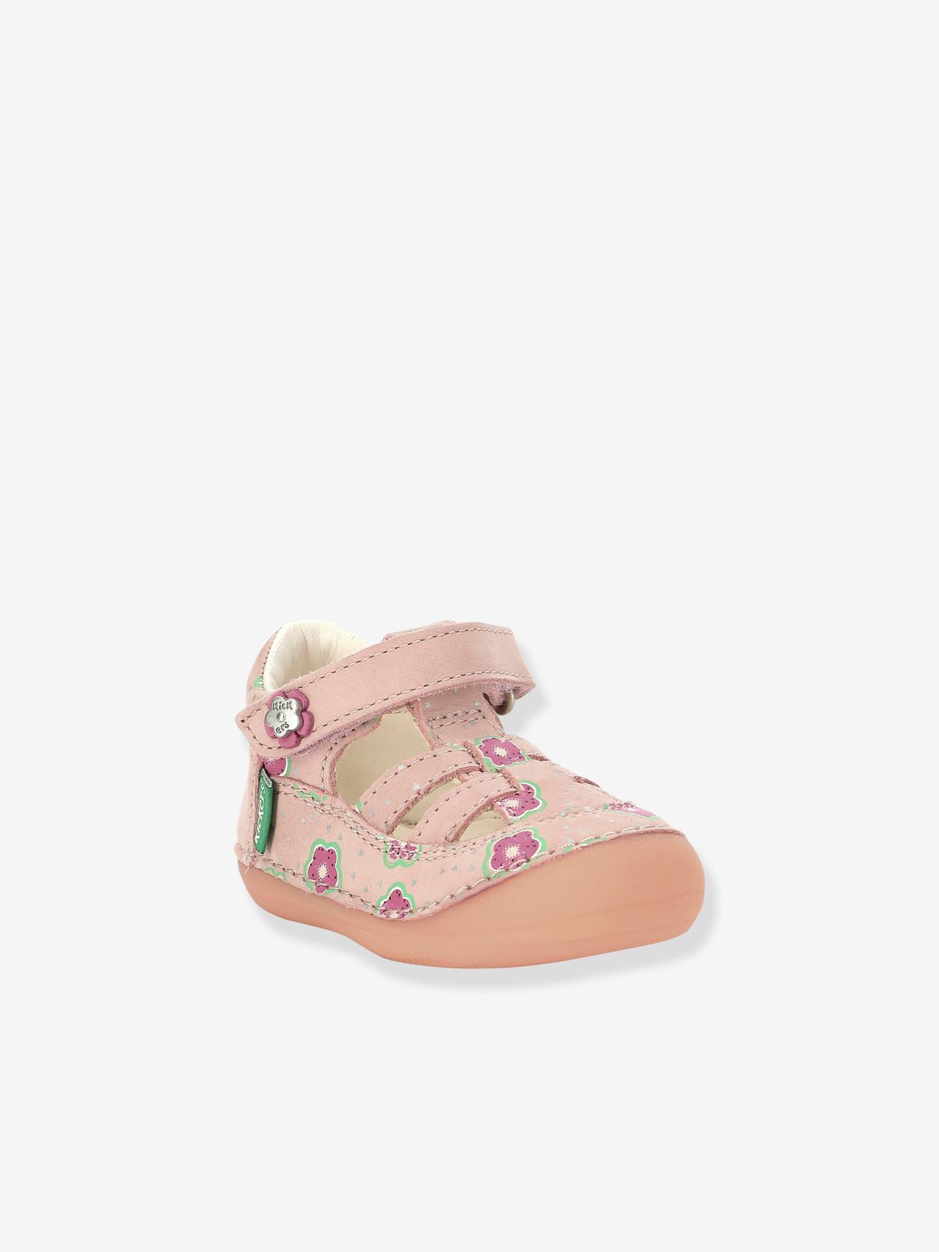 Sandales cuir bébé fille Sushy Originel Softers KICKERS® rose clair flower