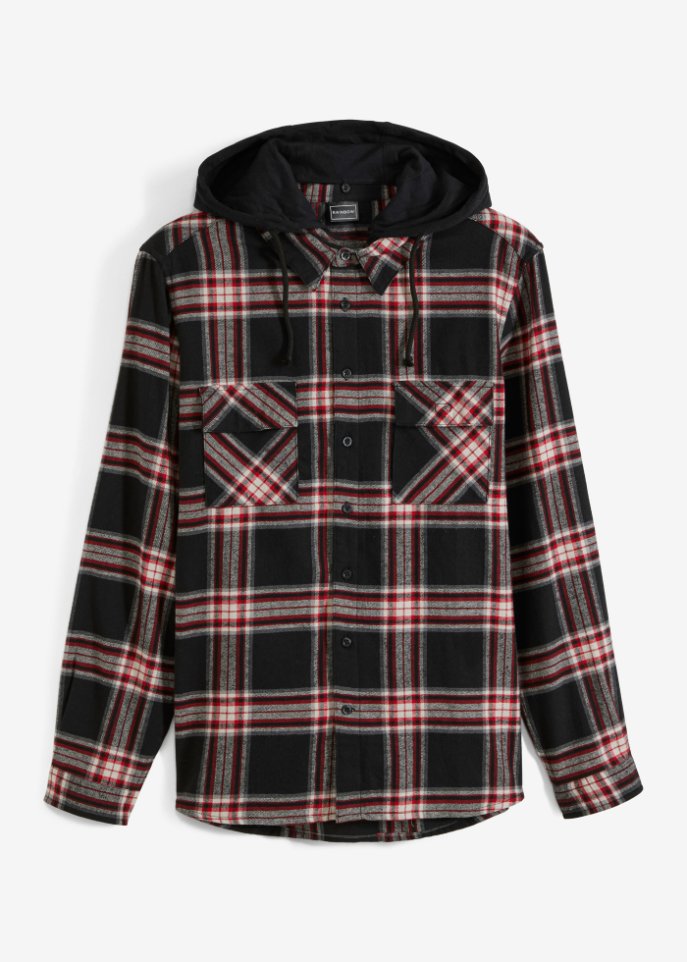 Flanell-Langarmhemd mit abnehmbarer Kapuze