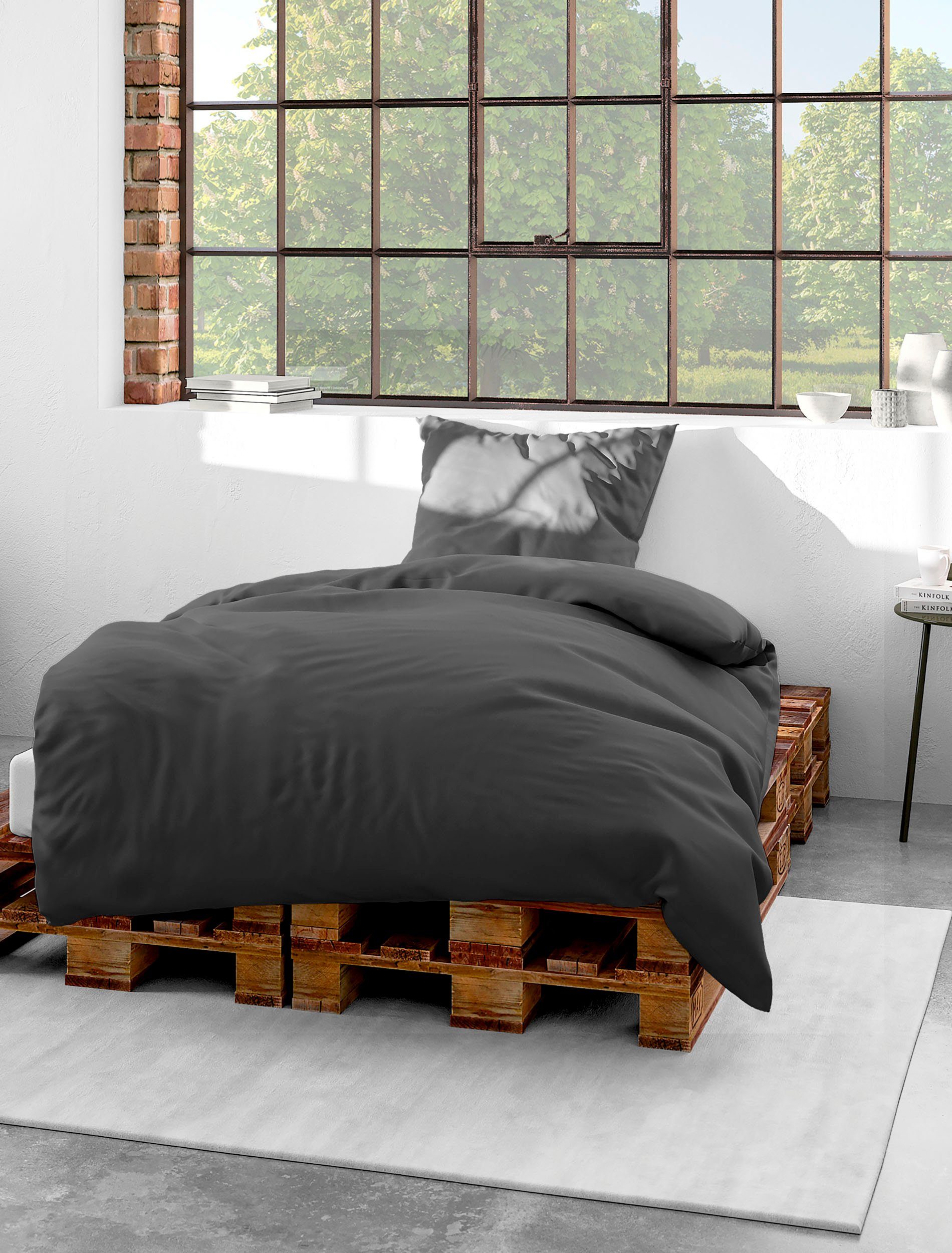 Bettwäsche Elegant uni, BIERBAUM, Mako-Satin, 2 teilig, Mako-Satin, 100 % Baumwolle, Uni, pflegeleicht