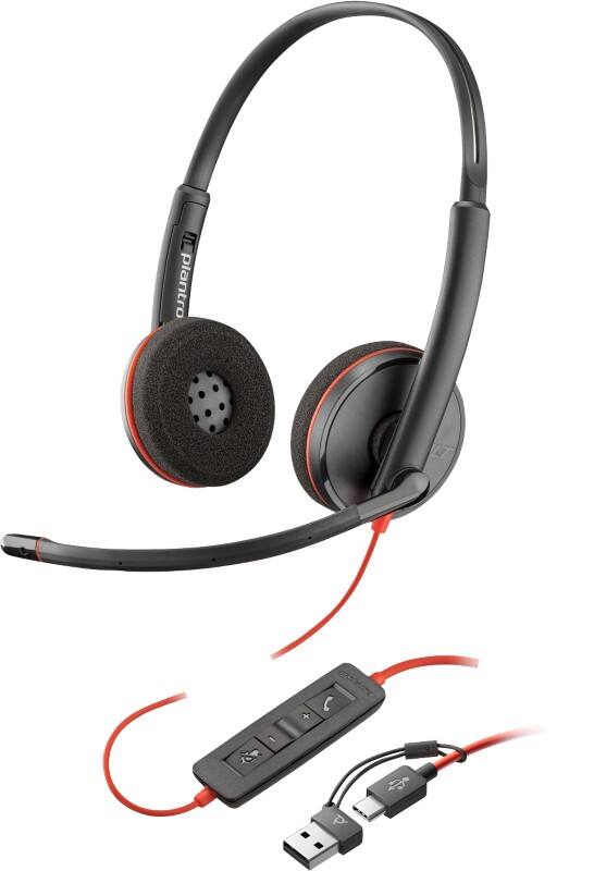 poly Blackwire Headset Ohrbügel mit Mikrofon Stereo 3220 Schwarz