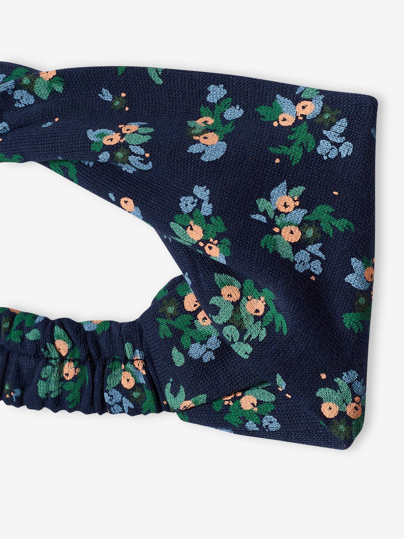 Ensemble combinaison et bandeau bébé fille en molleton bleu nuit