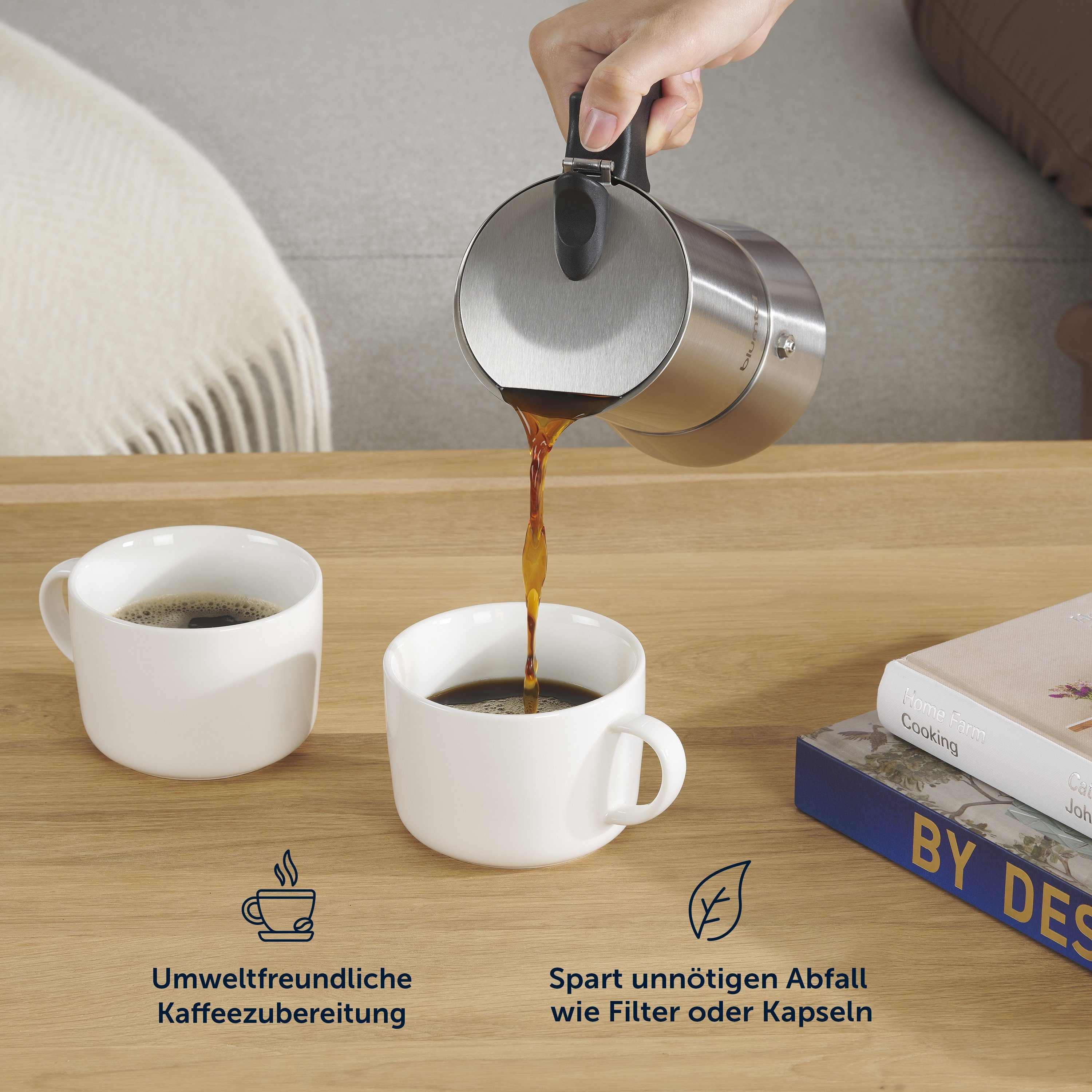 Blumtal Espressokocher Espressokocher Edelstahl - aluminiumfreie Mokkakanne, für alle Herdarten, nichtrostende Mokakanne, Ersatzdichtung und Ersatzfilter, Camping Kaffeekocher, mit verstärkter Wand, Ersatzdichtung und Ersatzfilter