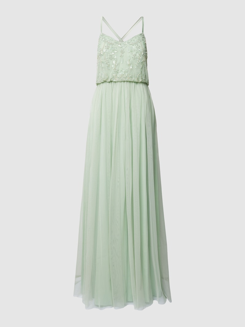 Abendkleid mit Zierbesatz in hellgrün