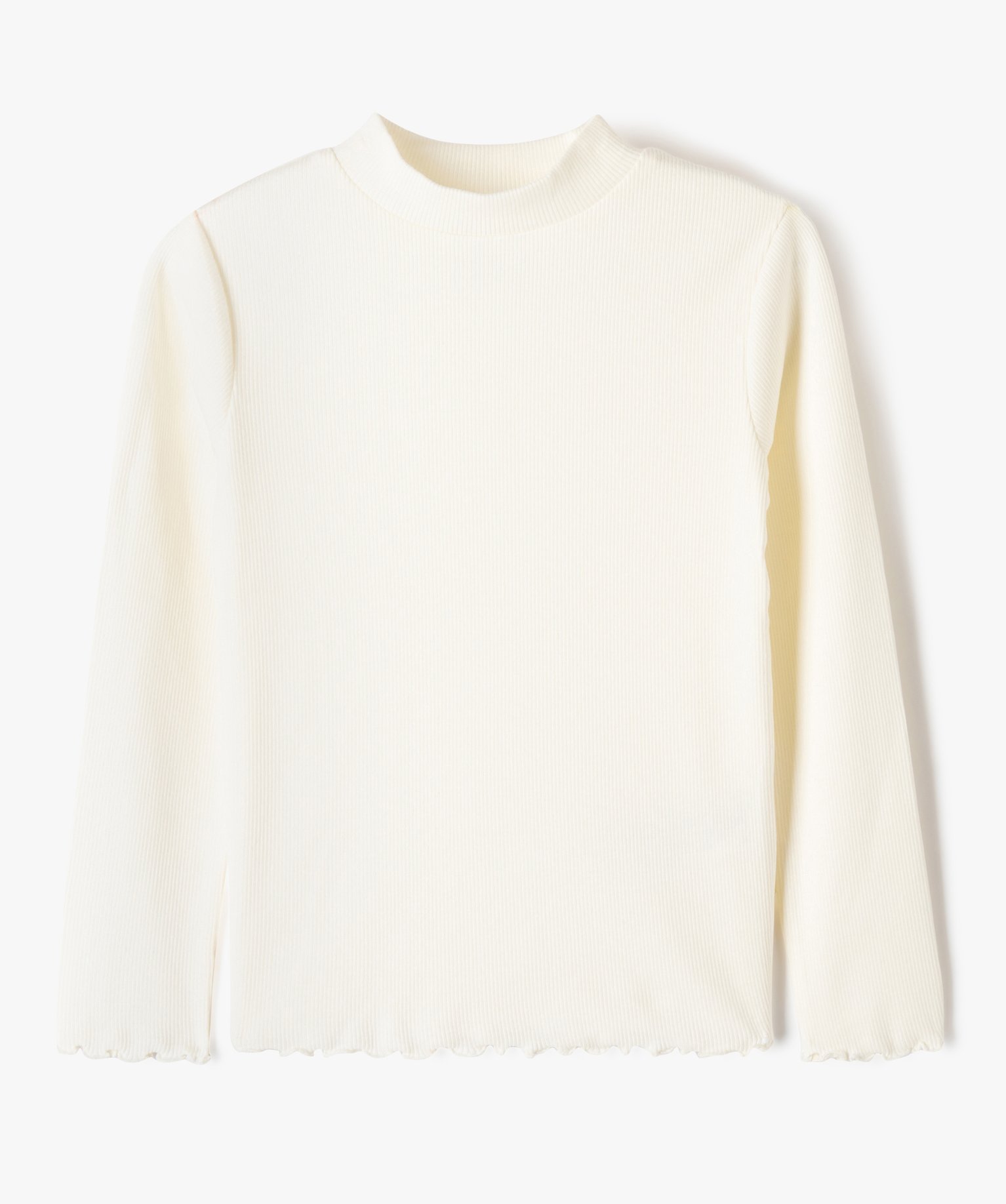 Tee-shirt à manches longues en maille ctelée fille ecru | GEMO