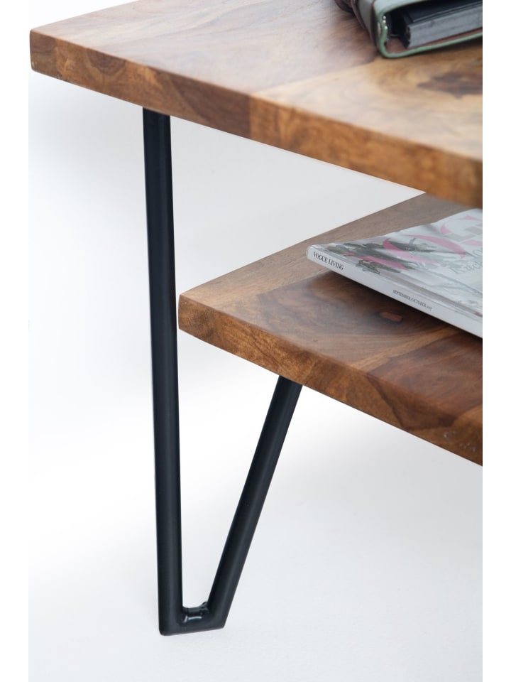 KADIMA DESIGN Couchtisch 90x50x40 cm Massivholz / Metall Sofatisch günstig kaufen onesize