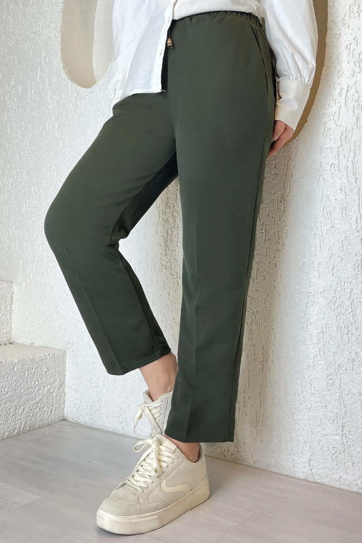 InStyle  Lycra-Hose aus doppeltem Stoff mit elastischem Bund – Khaki