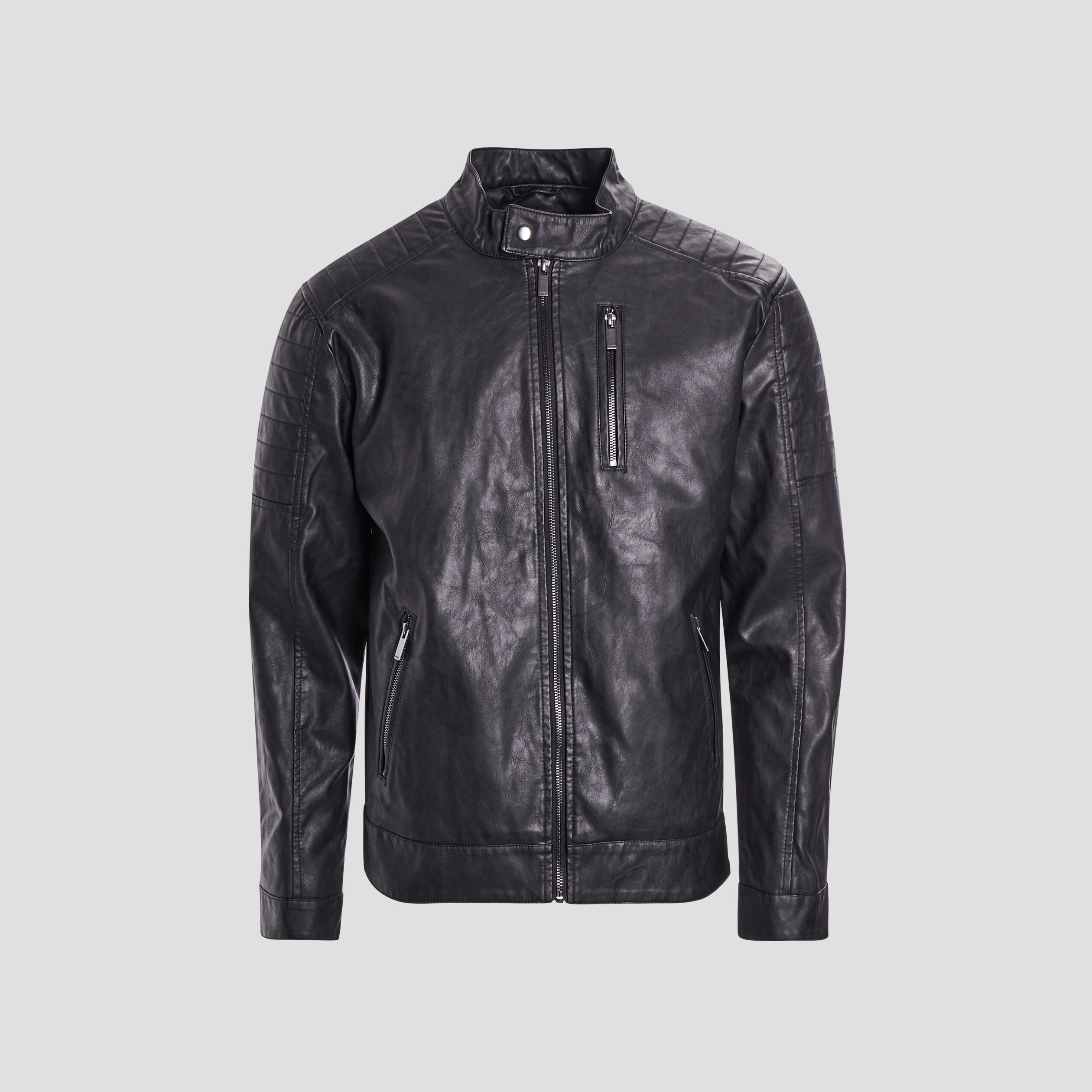 Blouson doublé droit biker à col montant noir homme | La Halle