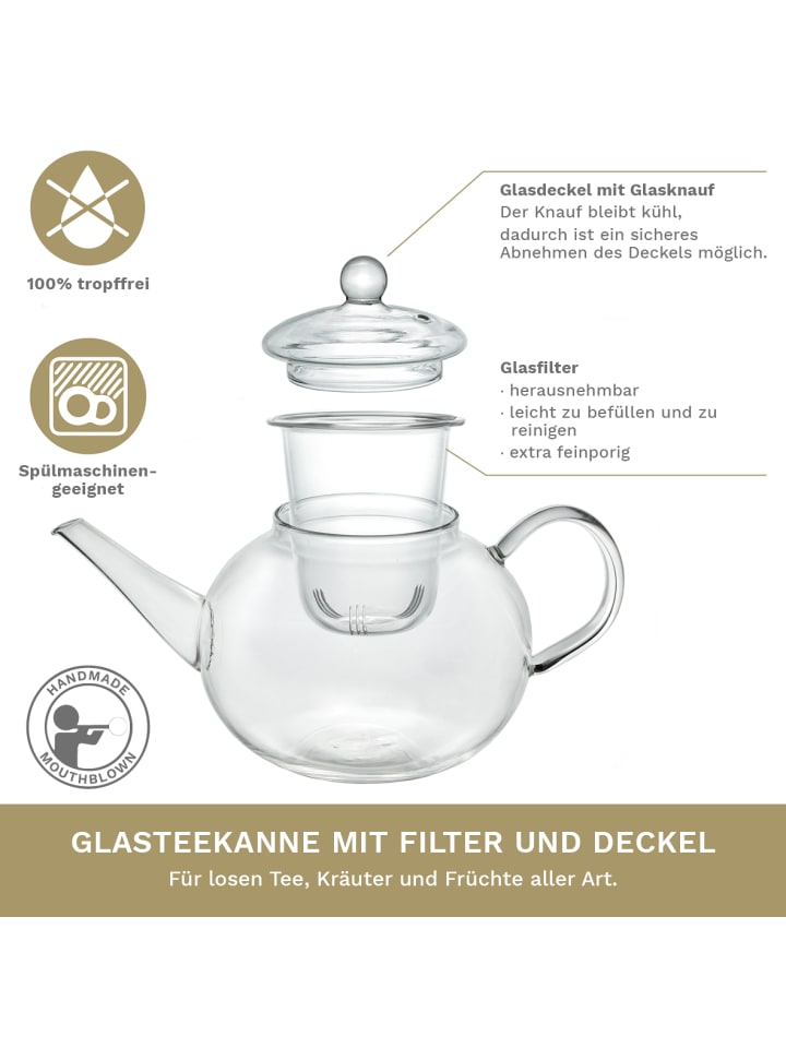 Creano Teekanne bauchig 1,2L mit Glasfilter günstig kaufen 1200ml